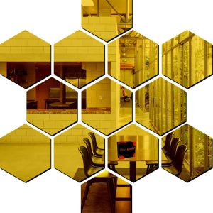 3D Golden Hexagon Mirror Acrylic Wall Stickers (Set of 13)